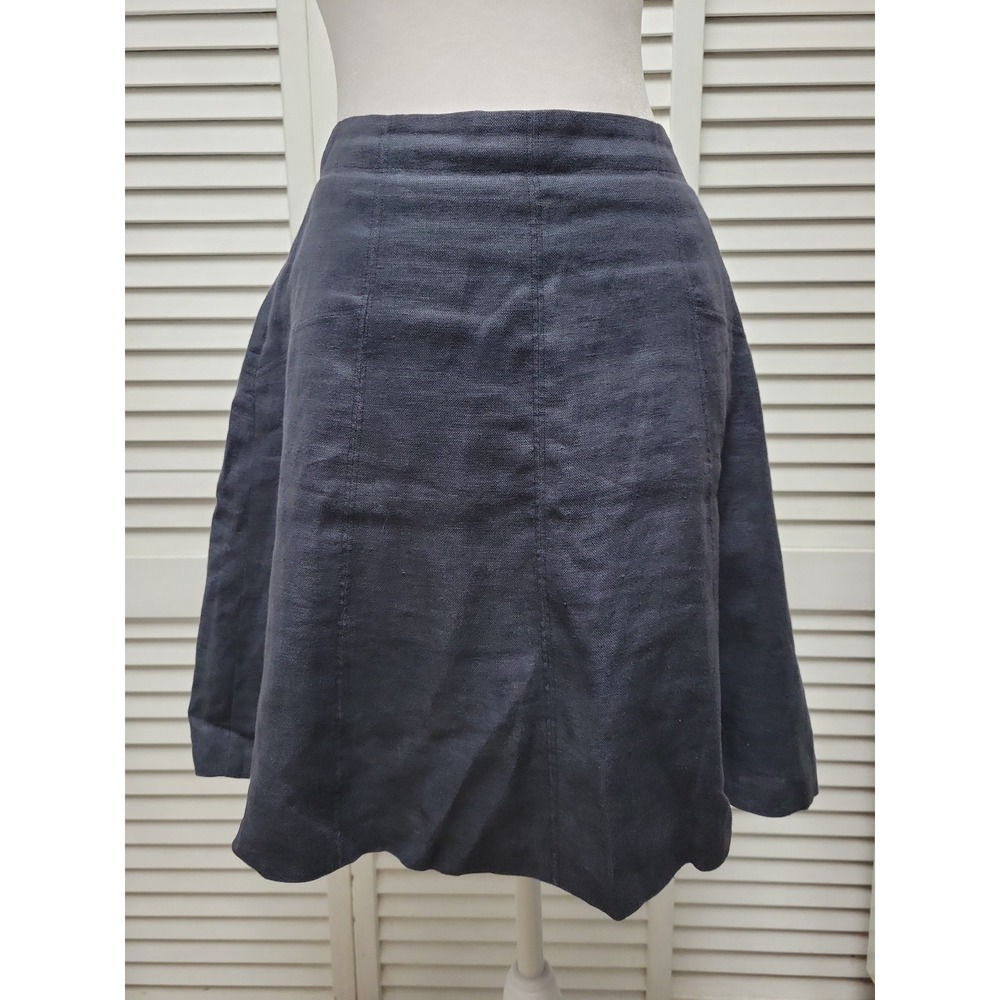 Loft SZ 10 Charcoal Grey Linen Skirt Back Zip EUC Cotton Lined